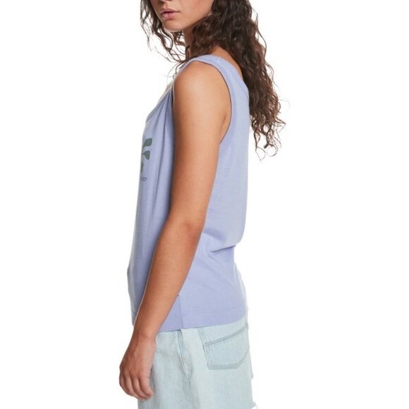 QUIKSILVER Ringer Tank Top Sz S Blue Graphic Logo Print Scoop Neck Cotton Modal - Picture 7 of 13